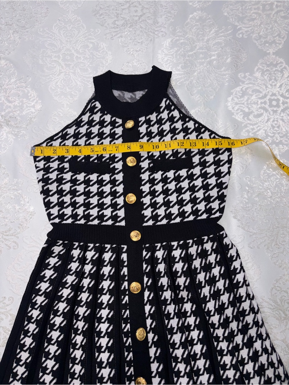 Miss Rosier Jacqueline Black Houndstooth Knit Mini Dress Pleated Size Medium NWT - Picture 10 of 10